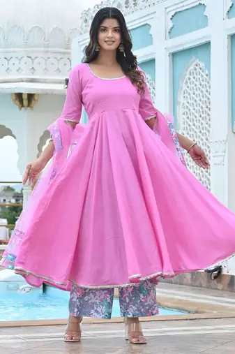 Oleander pink cotton anarkali