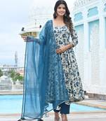 Blue lily floral cotton anarkali