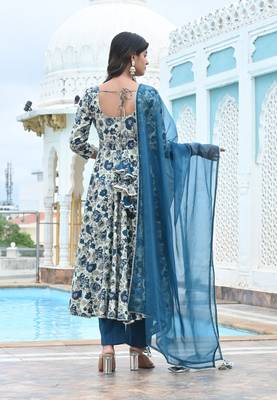 Blue lily floral cotton anarkali 3
