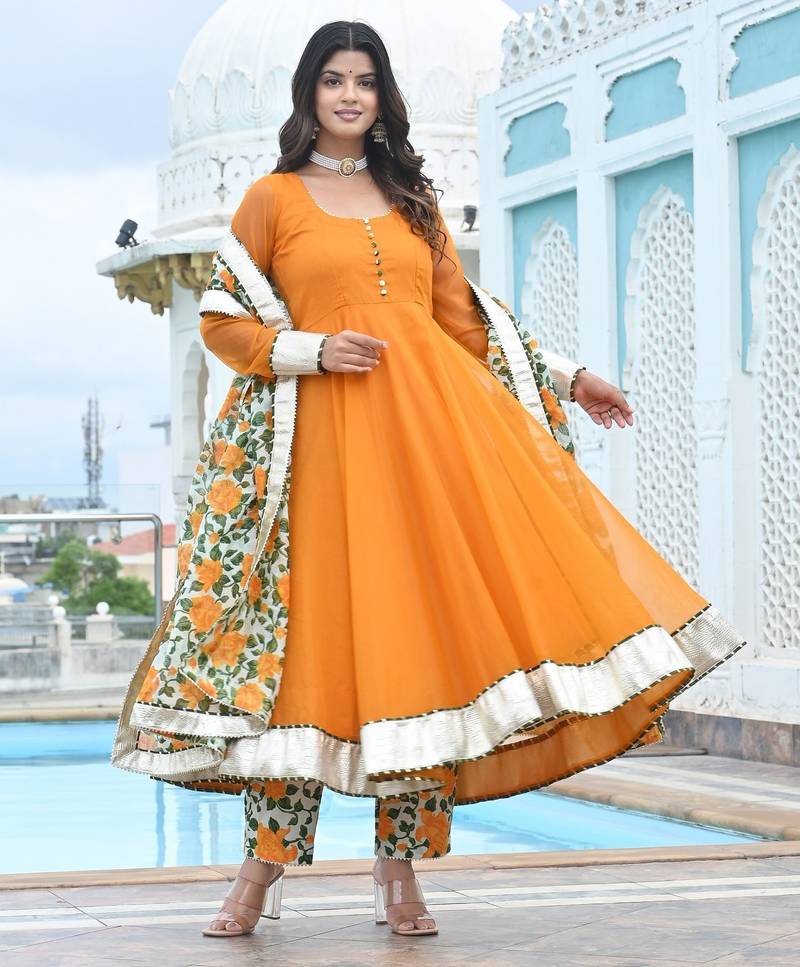 Marigold mustard phool jaal anarkali