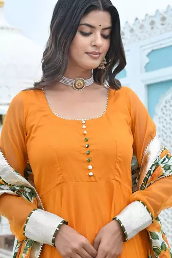 Marigold mustard phool jaal anarkali