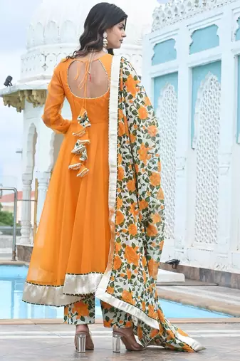 Marigold mustard phool jaal anarkali