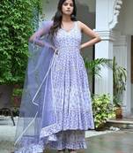 Ocean white with lavender floral tired anarkali