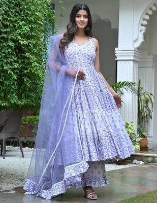 Ocean white with lavender floral tired anarkali 4