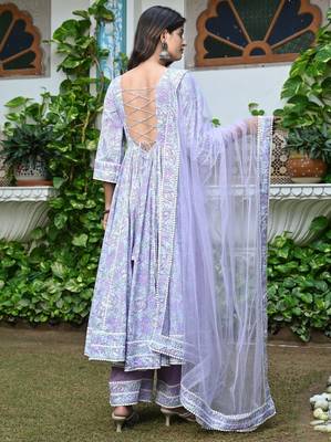 Sweet lilac floral kalidar with lace work anarkali 3