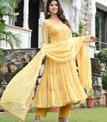 Smooth yellow leherya tired anarkali