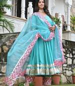 Pinkist peach with english blue  anarkali