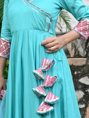 Pinkist peach with english blue  anarkali 2
