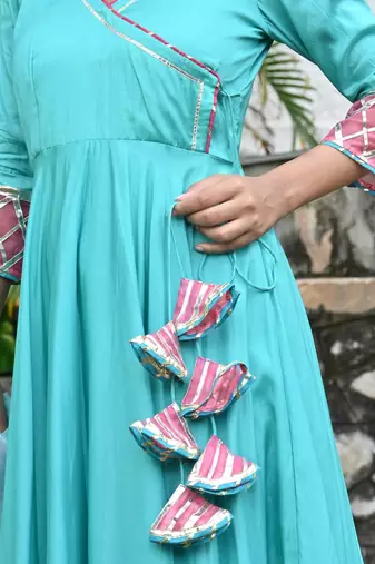 Pinkist peach with english blue  anarkali