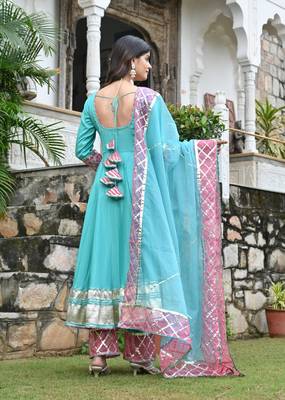 Pinkist peach with english blue  anarkali 3
