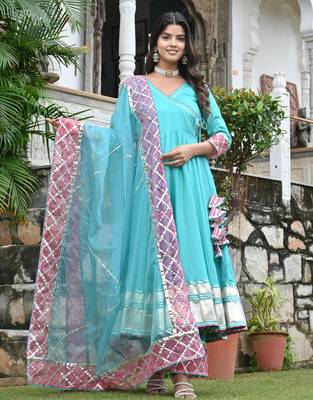 Pinkist peach with english blue  anarkali 4