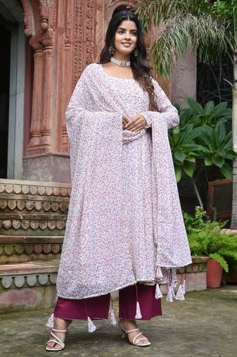 Maroon with offwhite floral anarakli