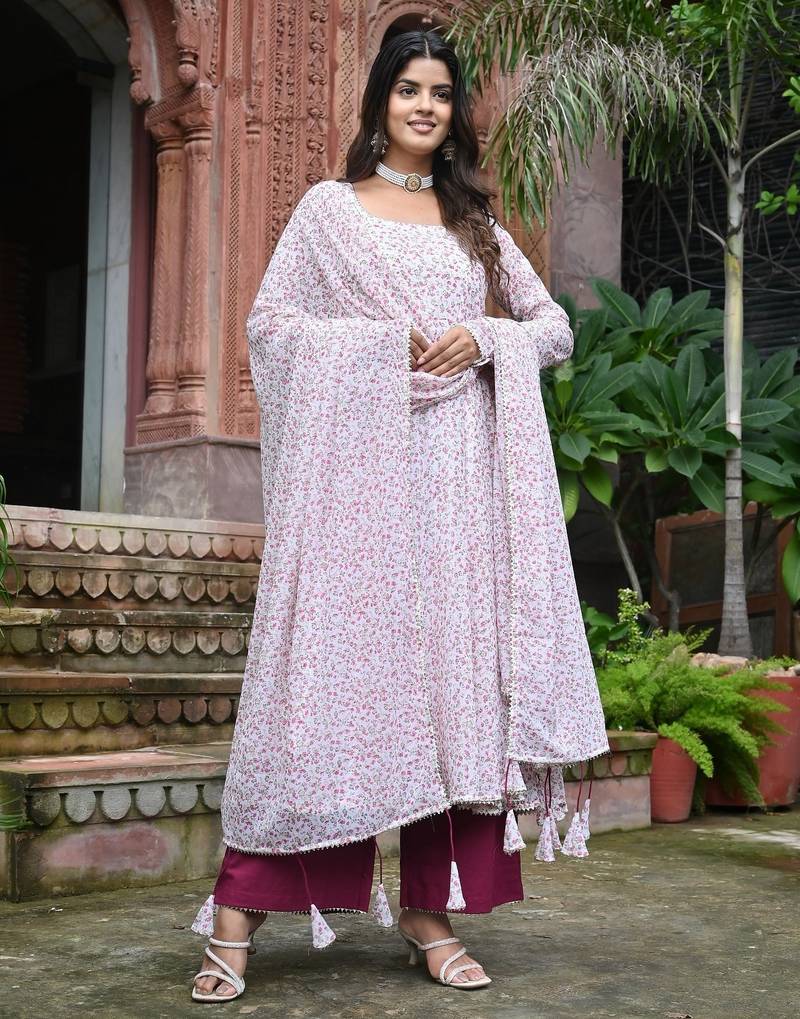 Maroon with offwhite floral anarakli