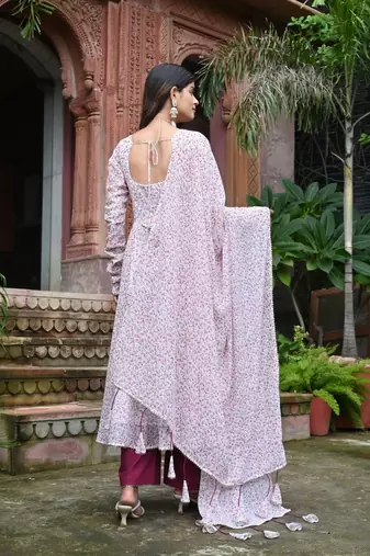 Maroon with offwhite floral anarakli
