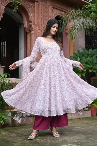 Maroon with offwhite floral anarakli