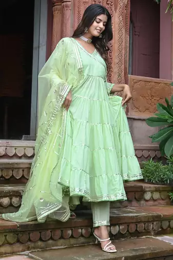 Pista green tired anarkali