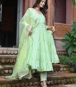Pista green tired anarkali