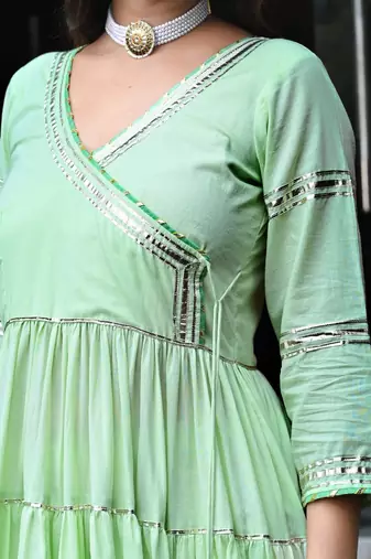 Pista green tired anarkali