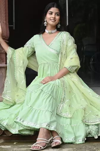 Pista green tired anarkali