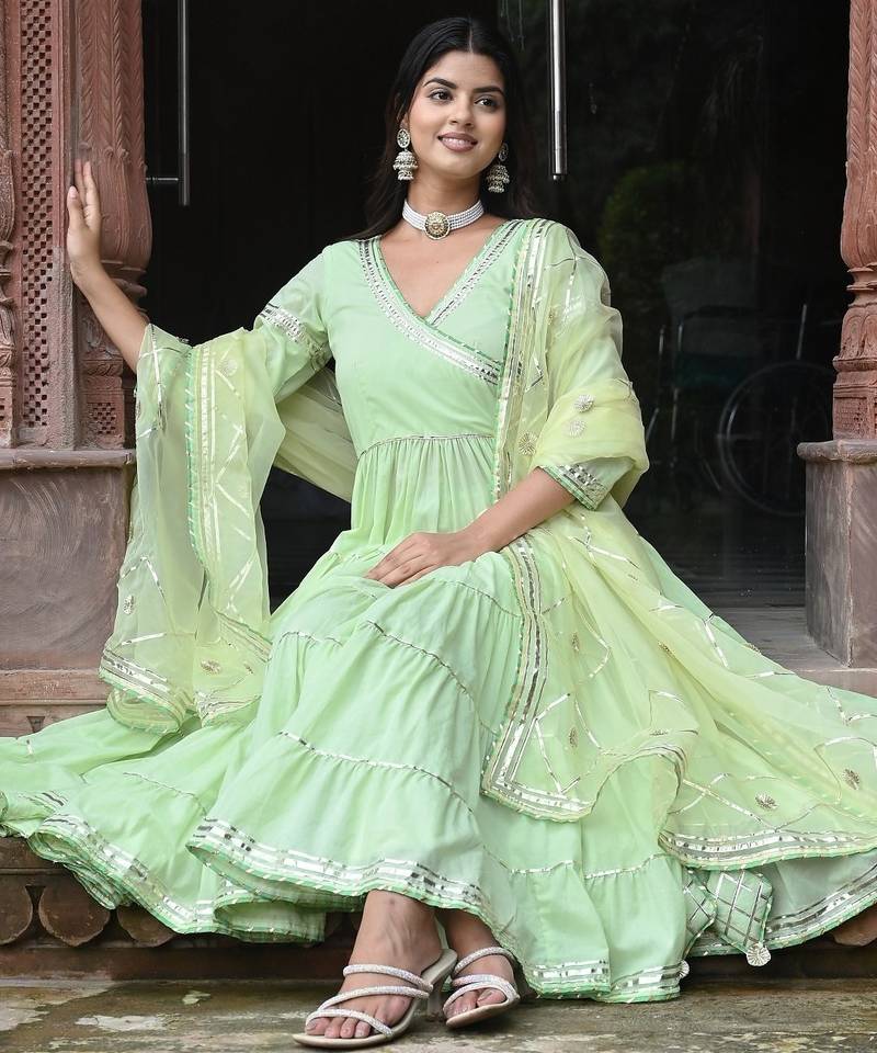 Pista green tired anarkali