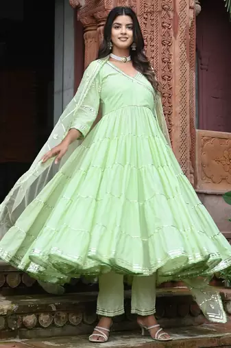 Pista green tired anarkali