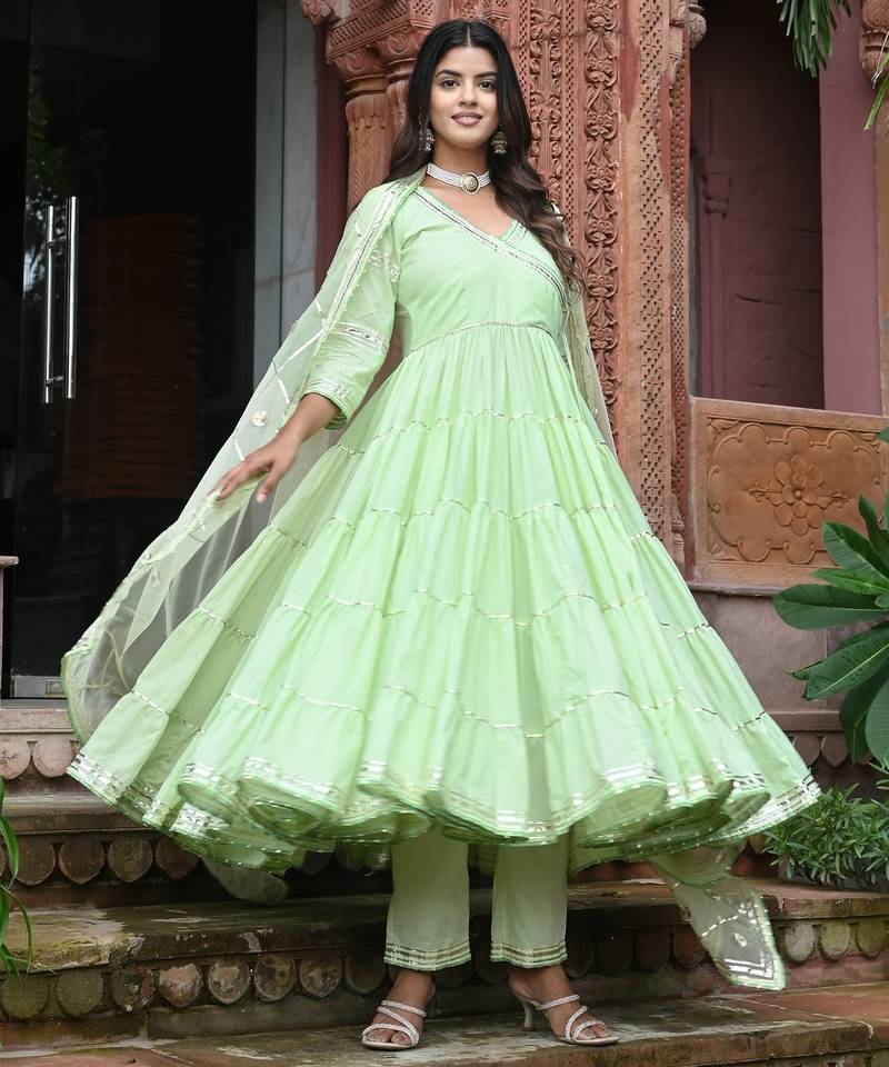 Pista green tired anarkali