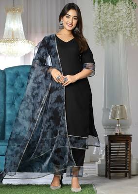 Black rayon organza suit set 1