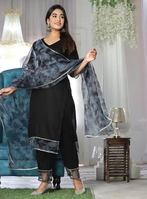 Black rayon organza suit set 4