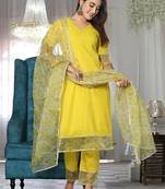 Yellow cotton organza suit set