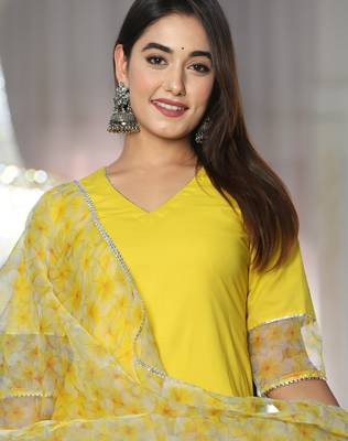 Yellow cotton organza suit set 2