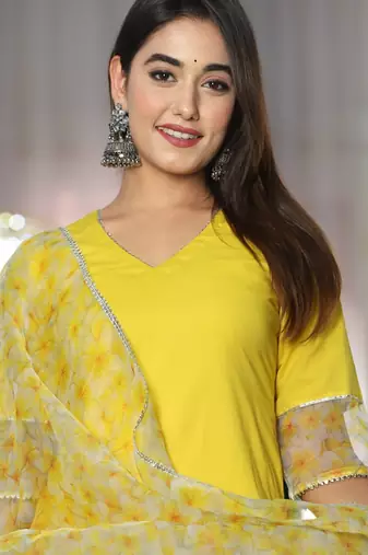 Yellow cotton organza suit set