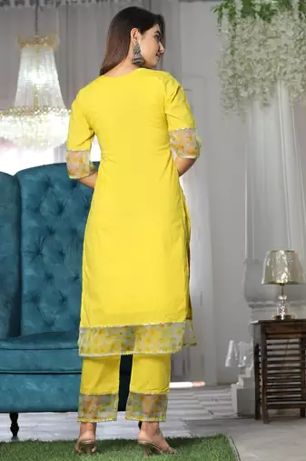 Yellow cotton organza suit set