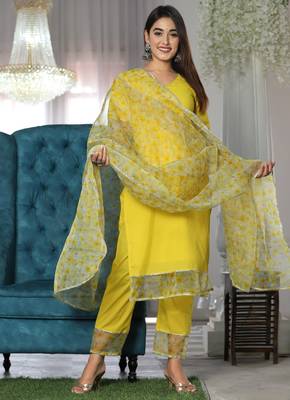 Yellow cotton organza suit set 4
