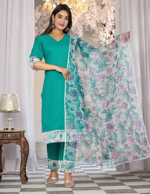 Teal cotton organza suit set 1