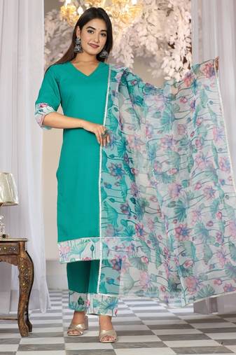 Teal cotton organza suit set