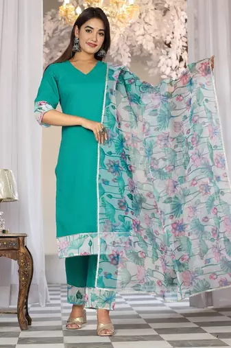 Teal cotton organza suit set