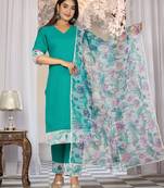 Teal cotton organza suit set