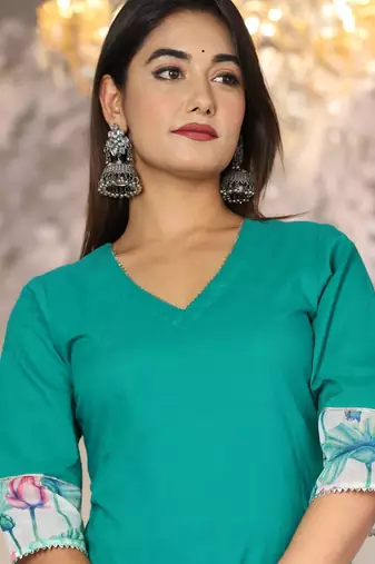 Teal cotton organza suit set