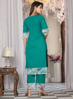 Teal cotton organza suit set 3
