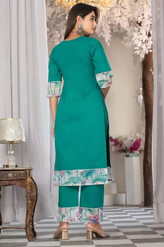 Teal cotton organza suit set