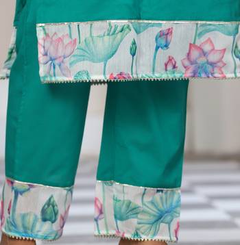 Teal cotton organza suit set 4
