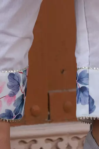 White chanderi floral cotton suit set