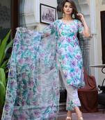 Pink lotus chanderi white suit set