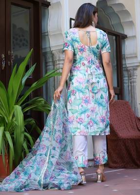 Pink lotus chanderi white suit set 3