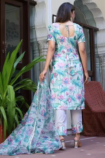Pink lotus chanderi white suit set