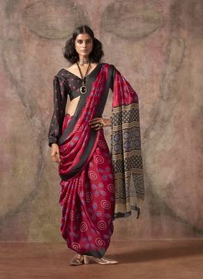 Maroon  ajrakh print satin georgette sarees 1
