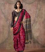 Maroon  ajrakh print satin georgette sarees