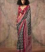 Black ajrakh print satin georgette sarees