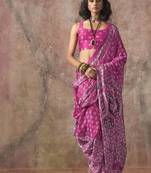 Rani pink ajrakh print satin georgette sarees