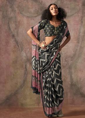 Black ajrakh print satin georgette sarees 1